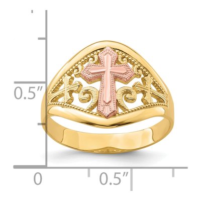 10K Two-Tone Gold Filigree Cross Ring – view 5