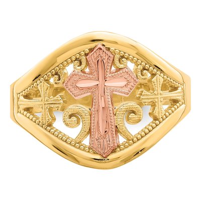 10K Two-Tone Gold Filigree Cross Ring – view 6