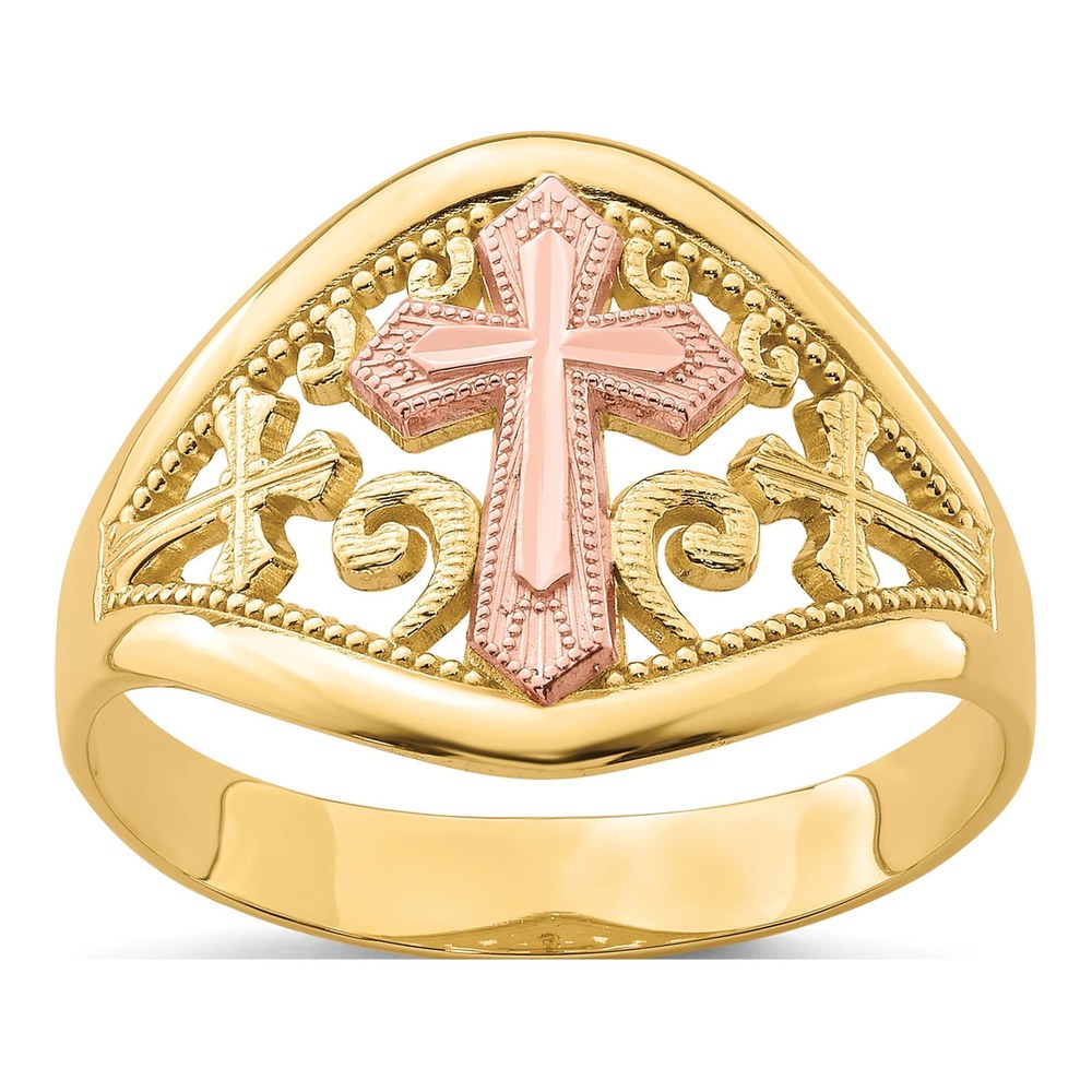 10K Two-Tone Gold Filigree Cross Ring