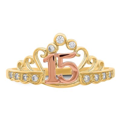 10K Two-Tone Gold CZ Crown Ring – view 6