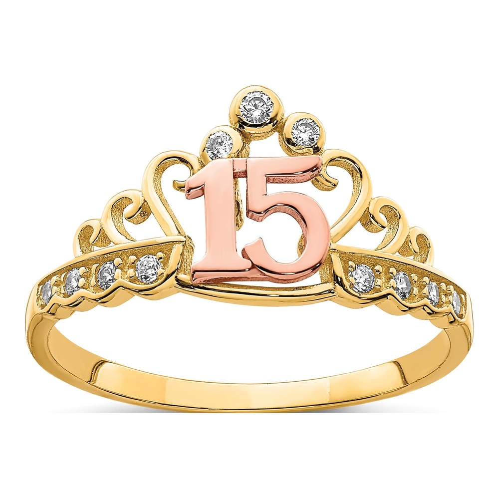 10K Two-Tone Gold CZ Crown Ring