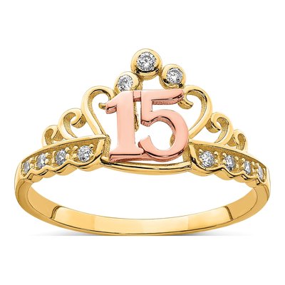 10K Two-Tone Gold CZ Crown Ring