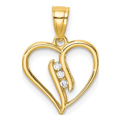 10K Yellow Gold CZ 3-Stone Heart Pendant