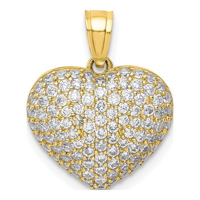 10K Yellow Gold CZ Micro-Pave Heart Pendant