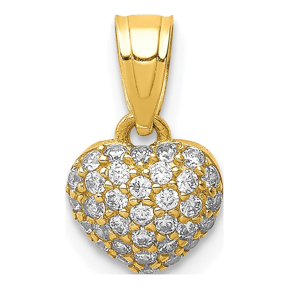 10K Yellow Gold CZ Micro-Pave Tiny Heart Pendant