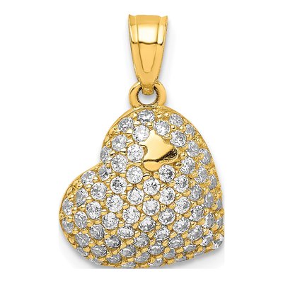 10K Yellow Gold CZ Falling Heart Pendant