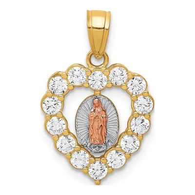 10K Two-Tone Gold CZ Our of Guadalupe Pendant