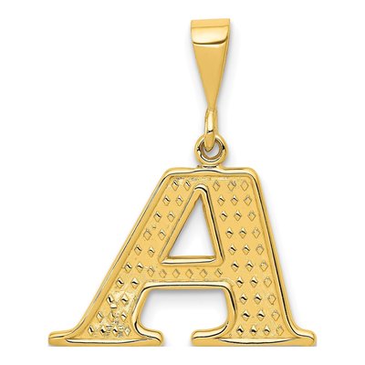 10K Yellow Gold Textured Initial A Pendant