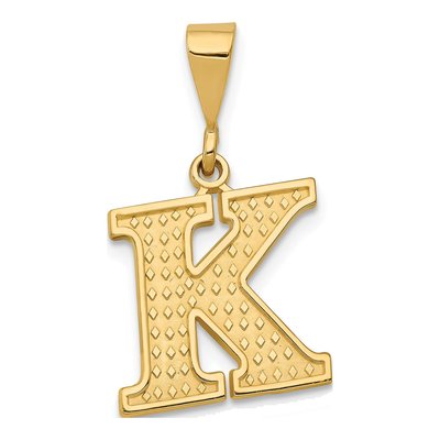 10K Yellow Gold Textured Initial K Pendant