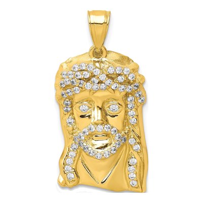 10K Yellow Gold CZ Jesus Face Pendant
