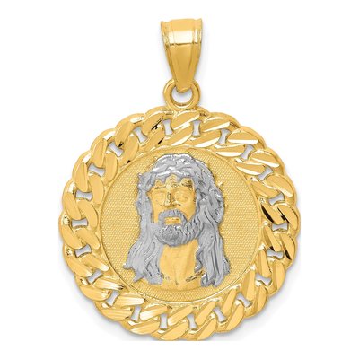 10K Yellow Gold Diamond-Cut Jesus Face Pendant