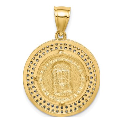 10K Yellow Gold CZ Jesus Face Medal Pendant – view 4