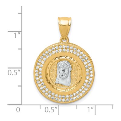 10K Yellow Gold CZ Jesus Face Medal Pendant – view 5
