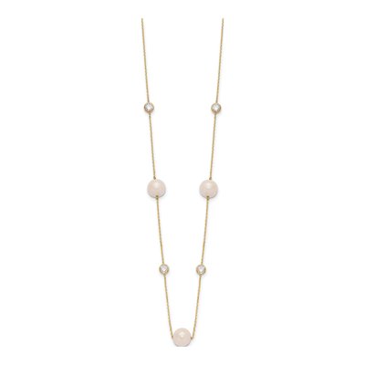 10K Yellow Gold Freshwater Pearl CZ Necklace – view 2