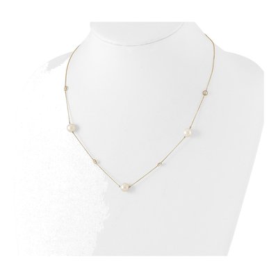 10K Yellow Gold Freshwater Pearl CZ Necklace – view 3