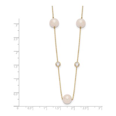 10K Yellow Gold Freshwater Pearl CZ Necklace – view 4