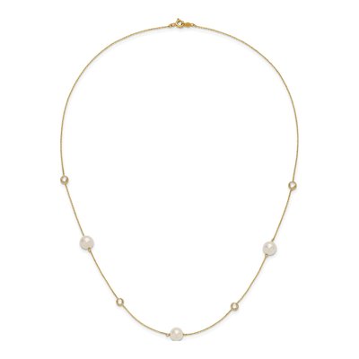 10K Yellow Gold Freshwater Pearl CZ Necklace – view 5
