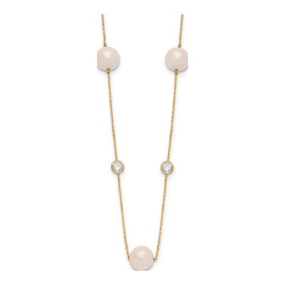 10K Yellow Gold Freshwater Pearl CZ Necklace