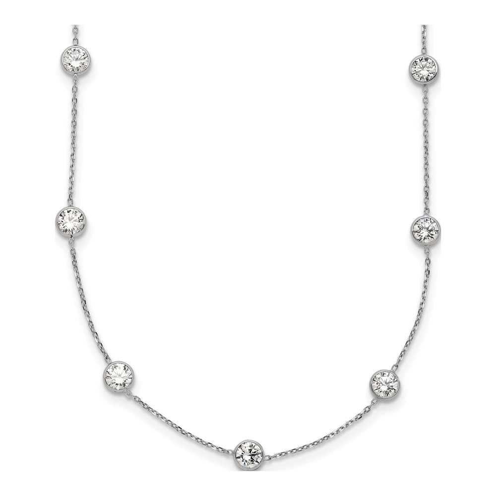 10K White Gold CZ 9-Station Necklace, 18 In