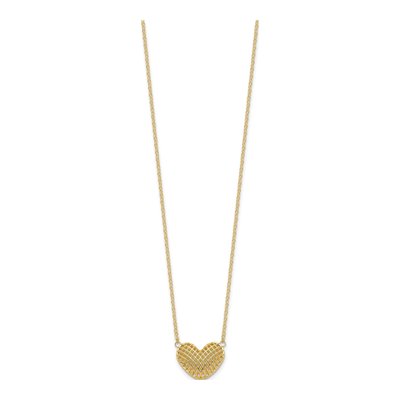 10K Yellow Gold Hollow Basketweave Heart Necklace – view 2