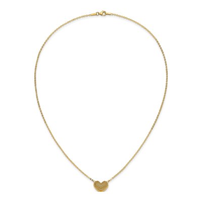 10K Yellow Gold Hollow Basketweave Heart Necklace – view 5
