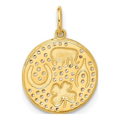 10K Yellow Gold CZ Good Luck Medallion Charm – view 4