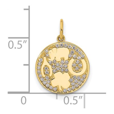 10K Yellow Gold CZ Good Luck Medallion Charm – view 5