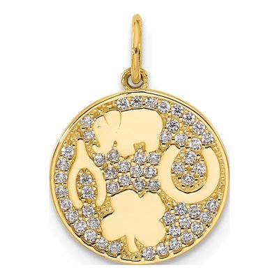 10K Yellow Gold CZ Good Luck Medallion Charm