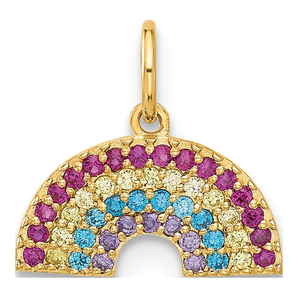 10K Yellow Gold Polished Cz Rainbow Charm