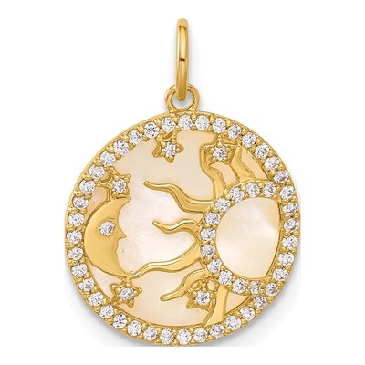 10K Yellow Gold CZ Mother of Pearl Sun Moon Charm