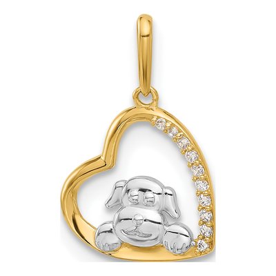 10K Yellow Gold CZ Dog Heart Charm