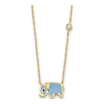10K Yellow Gold CZ Elephant Necklace