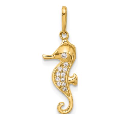 10K Yellow Gold CZ Seahorse Pendant