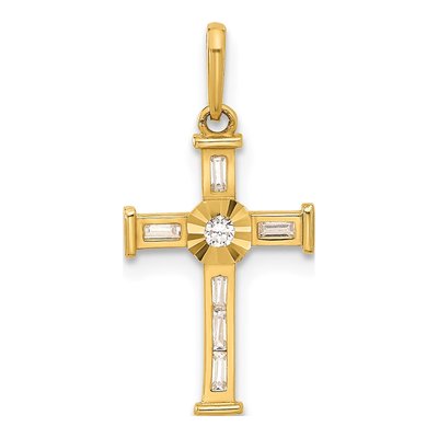 10K Yellow Gold CZ Cross Pendant