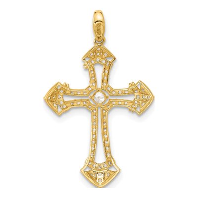 10K Yellow Gold CZ Fancy Cross Pendant – view 4