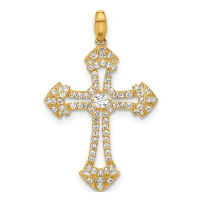 10K Yellow Gold CZ Fancy Cross Pendant