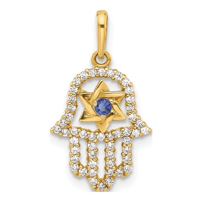 10K Yellow Gold Star of David Hamsa CZ Charm