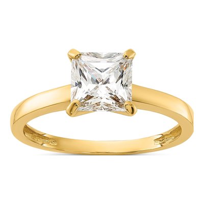 10K Yellow Gold Square CZ Solitaire Engagement Ring