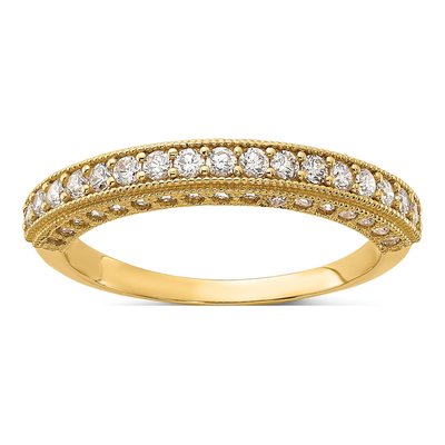 10K Yellow Gold CZ Beaded Edge Wedding Band