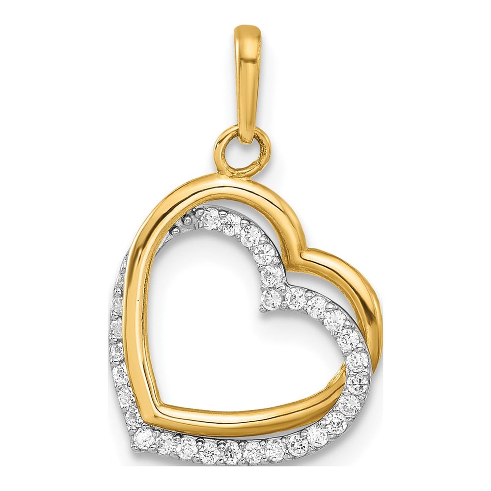 10K Two-Tone Gold CZ Two-Hearts Pendant