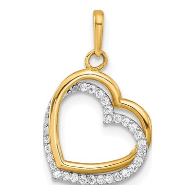 10K Two-Tone Gold CZ Two-Hearts Pendant
