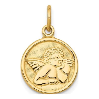 10K Yellow Gold Round Angel Pendant