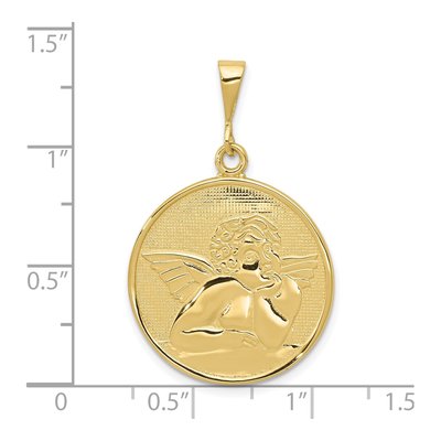 10K Yellow Gold Large Round Angel Pendant – view 4