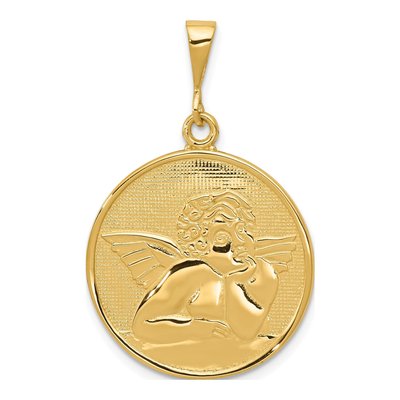 10K Yellow Gold Large Round Angel Pendant