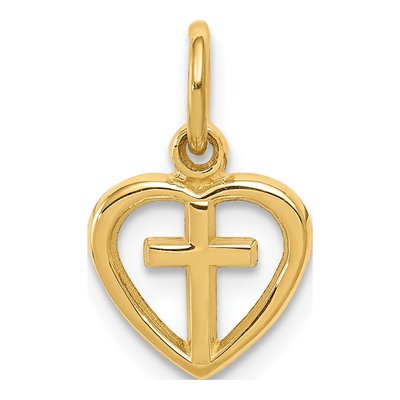 10K Yellow Gold Cross Heart Pendant
