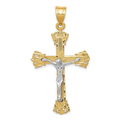 10K Two-Tone Gold Diamond-Cut Crucifix Pendant