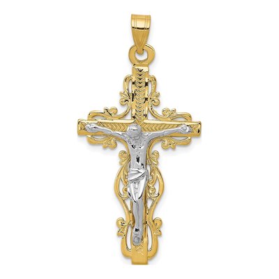 10K Two-Tone Gold Diamond-Cut Crucifix Pendant