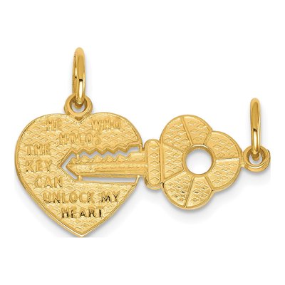 10K Yellow Gold Heart Key Break-Apart Charm