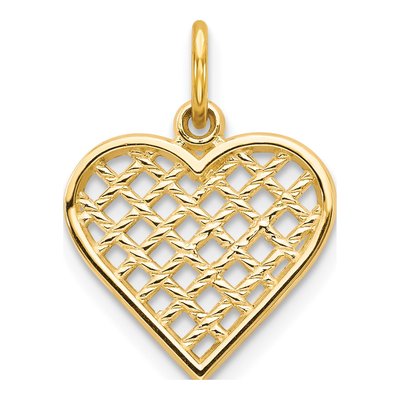 10K Yellow Gold Basketweave Heart Charm
