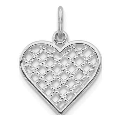 10K White Gold Basketweave Heart Pendant